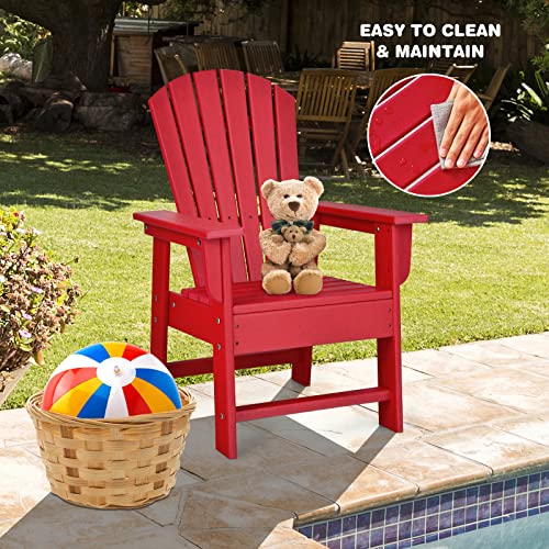Giantex Adirondack Chair, Kids HDPE Patio Chair Lawn Chair with Ergonomic Backrest for Deck, Porch, Backyard, Poolside, Indoor, Weather Resistance Toddler Outdoor Chair (1, Red)