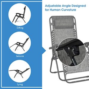 S AFSTAR Safstar Folding Zero Gravity Lounge Chair Set, 3 PCS Outdoor Recliners w/Removable Headrest and Portable Table for Balcony Patio Poolside (Gray)