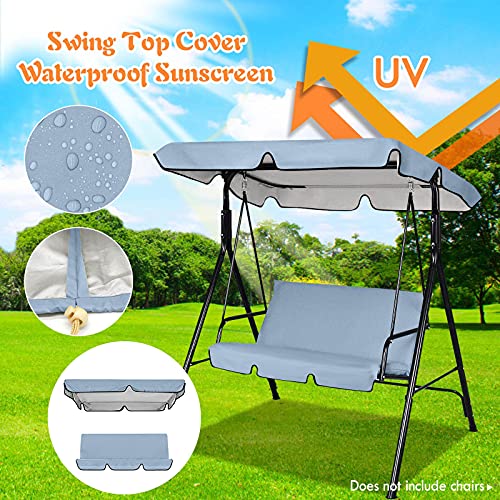 general3 Patio Waterproof Swing Canopy Cover Set, 3-Seat Top Cover+ Swing Cushion Cover, Courtyard Swing Chair Seat Pads Cover Replacement Outdoor Sunscreen Protection Cover (Gray, 75x52x6'')