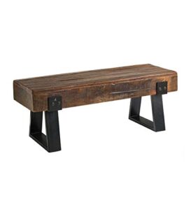 plow & hearth richland weatherproof indoor outdoor entryway bench | holds up to 300 lbs | garden patio porch park deck | wood | natural
