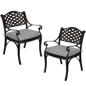 joivi cast aluminum patio chairs set of 2, outdoor dining metal chairs with cushions, lattice design antique bronze