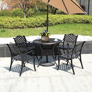 JOIVI Cast Aluminum Patio Chairs Set of 2, Outdoor Dining Metal Chairs with Cushions, Lattice Design Antique Bronze