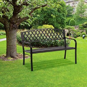 best home product anti-rust metal bench garden bench with back porch benches for outdoor 400 lbs cast iron steel frame chair waterproof,black, 50 inches x23.6 inches x33.4 inches (lxwxh)