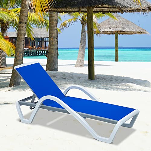 domi outdoor living Patio Chaise Lounge Adjustable Aluminum Pool Lounge Chairs with Arm All Weather Pool Chairs for Outside,in-Pool,Lawn (Blue)