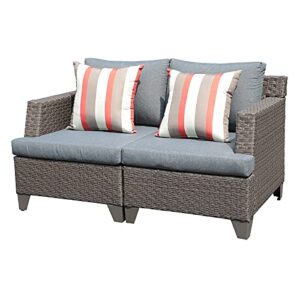 sunsitt outdoor wicker loveseat patio furniture with grey cushions, sofa cover & 2 throw pillows included, grey brown pe wicker