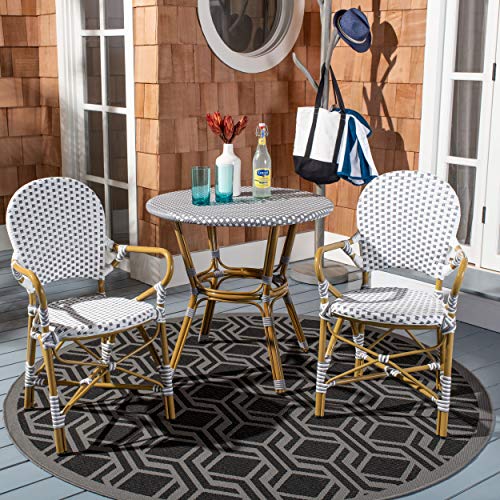 Safavieh Outdoor Collection Hooper Grey/White/Light Brown Stacking Bistro Arm Chair (Set of 2)