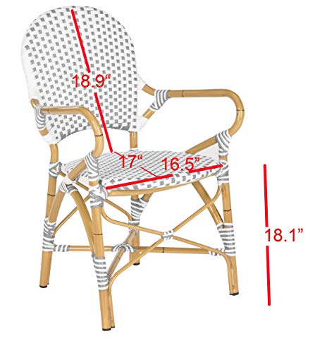 Safavieh Outdoor Collection Hooper Grey/White/Light Brown Stacking Bistro Arm Chair (Set of 2)