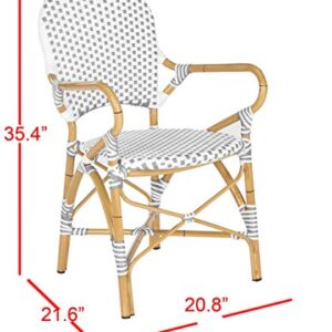 Safavieh Outdoor Collection Hooper Grey/White/Light Brown Stacking Bistro Arm Chair (Set of 2)