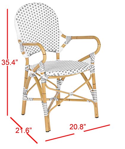 Safavieh Outdoor Collection Hooper Grey/White/Light Brown Stacking Bistro Arm Chair (Set of 2)