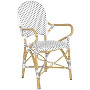 Safavieh Outdoor Collection Hooper Grey/White/Light Brown Stacking Bistro Arm Chair (Set of 2)