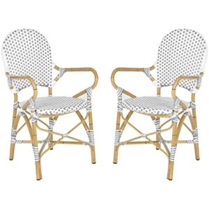 Safavieh Outdoor Collection Hooper Grey/White/Light Brown Stacking Bistro Arm Chair (Set of 2)