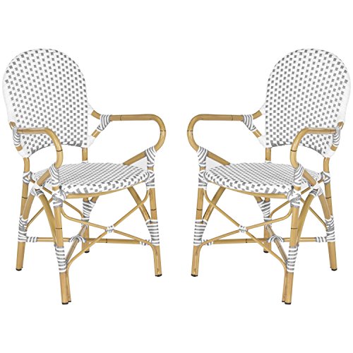 Safavieh Outdoor Collection Hooper Grey/White/Light Brown Stacking Bistro Arm Chair (Set of 2)