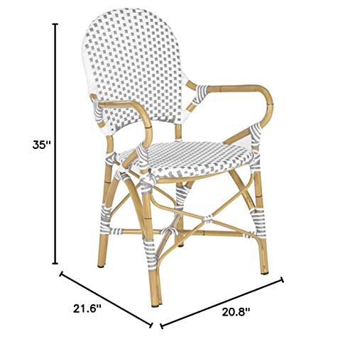 Safavieh Outdoor Collection Hooper Grey/White/Light Brown Stacking Bistro Arm Chair (Set of 2)