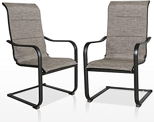 Patio Tree Outdoor Dining Chairs Patio C Spring Motion Chairs Outdoor Metal Sling Chairs with High Backrest, Set of 2