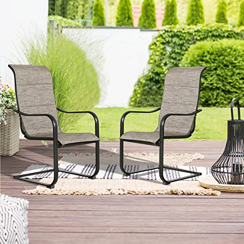 Patio Tree Outdoor Dining Chairs Patio C Spring Motion Chairs Outdoor Metal Sling Chairs with High Backrest, Set of 2