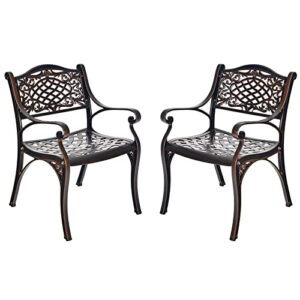 giantex 2 pieces patio chairs, cast aluminum bistro chairs with armrest, all-weather patio dining chair with adjustable feet, outdoor armchairs for garden deck backyard poolside (1)