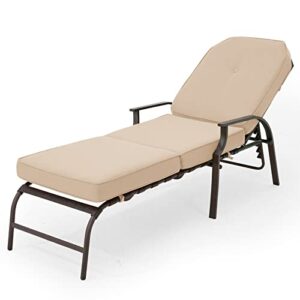 u-max adjustable outdoor chaise lounge chair patio lounge chair recliner furniture with armrest and cushion for deck, poolside, backyard (beige)