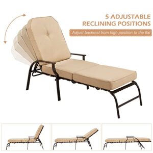 U-MAX Adjustable Outdoor Chaise Lounge Chair Patio Lounge Chair Recliner Furniture with Armrest and Cushion for Deck, Poolside, Backyard (Beige)