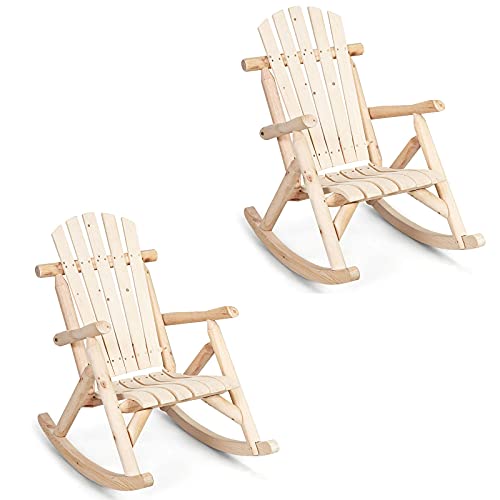 Giantex Set of 2 Log Rocking Chair Wood Porch & Patio Rocker for Deck Balcony, Garden,Poolside,Backyard Furniture Rustic Lounge Single Rocker, Natural (2)