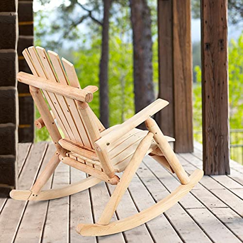 Giantex Set of 2 Log Rocking Chair Wood Porch & Patio Rocker for Deck Balcony, Garden,Poolside,Backyard Furniture Rustic Lounge Single Rocker, Natural (2)