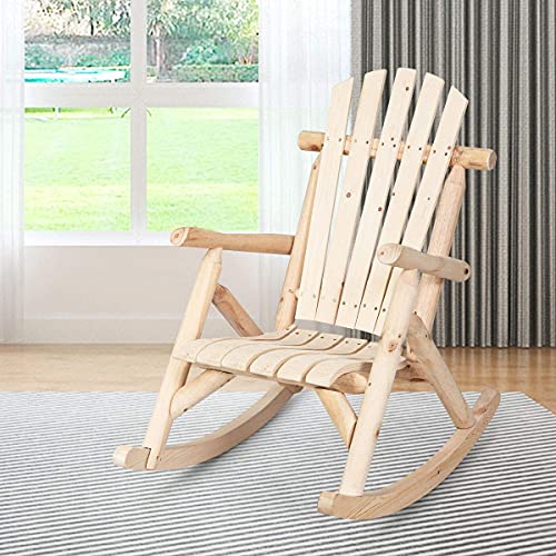 Giantex Set of 2 Log Rocking Chair Wood Porch & Patio Rocker for Deck Balcony, Garden,Poolside,Backyard Furniture Rustic Lounge Single Rocker, Natural (2)