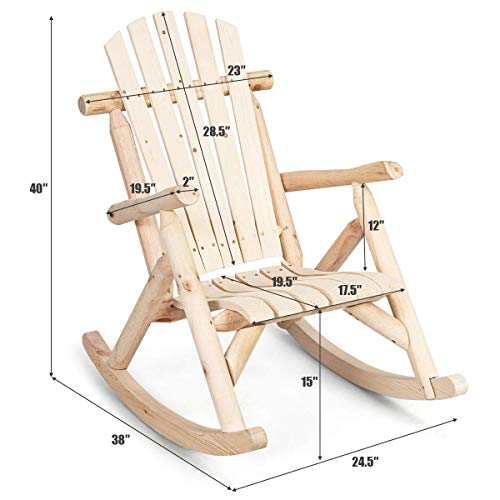 Giantex Set of 2 Log Rocking Chair Wood Porch & Patio Rocker for Deck Balcony, Garden,Poolside,Backyard Furniture Rustic Lounge Single Rocker, Natural (2)