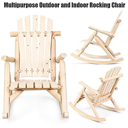 Giantex Set of 2 Log Rocking Chair Wood Porch & Patio Rocker for Deck Balcony, Garden,Poolside,Backyard Furniture Rustic Lounge Single Rocker, Natural (2)