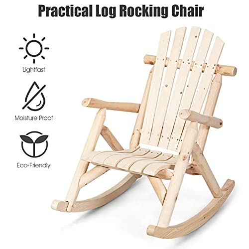 Giantex Set of 2 Log Rocking Chair Wood Porch & Patio Rocker for Deck Balcony, Garden,Poolside,Backyard Furniture Rustic Lounge Single Rocker, Natural (2)