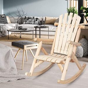 Giantex Set of 2 Log Rocking Chair Wood Porch & Patio Rocker for Deck Balcony, Garden,Poolside,Backyard Furniture Rustic Lounge Single Rocker, Natural (2)