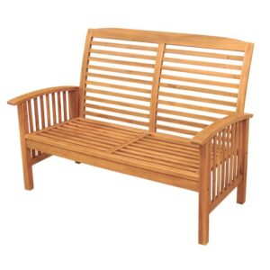 walker edison rendezvous modern solid acacia wood patio loveseat with cushions, 47 inch, brown