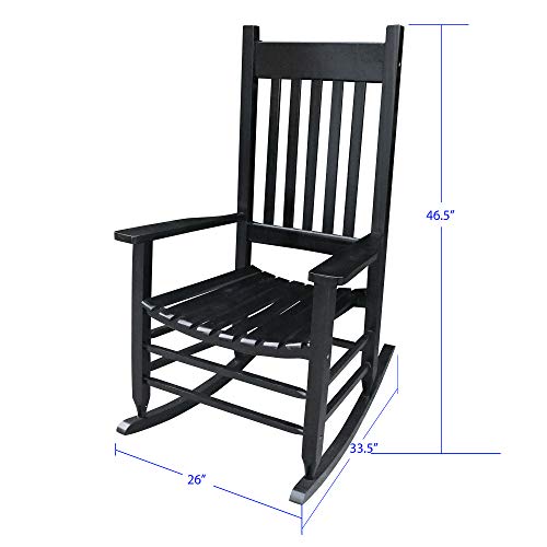 HomVent Wood Rocking Chair, 280 Lbs Heavy Duty Rocking Rocker Chair, Backyard and Patio Porch Rocker with Wide Seat and Armrest for Outdoor& Indoor Use, Cushion not Include (Black 1)