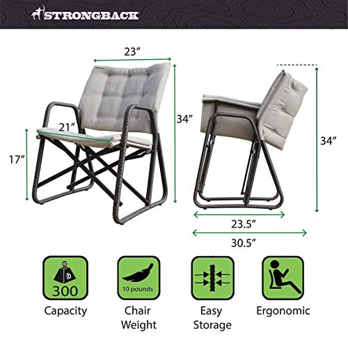 STRONGBACK Outdoor Patio Chair, Portable Folding Outdoor Chair with Lumbar Support, Great for Patio Furniture, Balcony, Camping, and Lawn