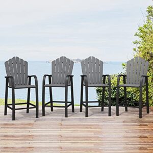 lue bona tall adirondack chair set of 4, poly bar height adirondack chairs with heavy aluminum frame, weather resistant balcony height chairs for deck, porch, gray