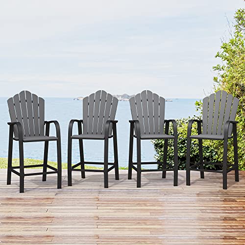 LUE BONA Tall Adirondack Chair Set of 4, Poly Bar Height Adirondack Chairs with Heavy Aluminum Frame, Weather Resistant Balcony Height Chairs for Deck, Porch, Gray