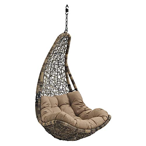 Modway Abate Wicker Rattan Outdoor Patio Porch Lounge Swing Chair Set with Stand in Black Mocha