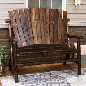 Sunnydaze Rustic Wood Outdoor Bench - Fir Construction with Charred Finish and Clear Lacquer - Comfortable Seating for 2 Adults - Perfect for Front Porch, Garden or Patio - 51-Inch