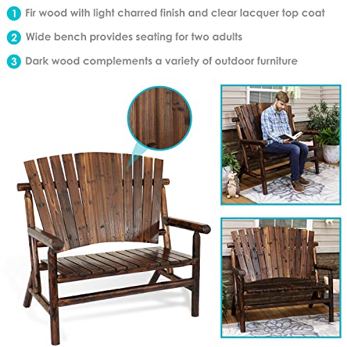 Sunnydaze Rustic Wood Outdoor Bench - Fir Construction with Charred Finish and Clear Lacquer - Comfortable Seating for 2 Adults - Perfect for Front Porch, Garden or Patio - 51-Inch