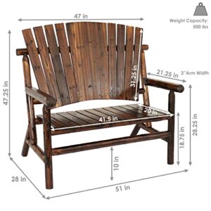 Sunnydaze Rustic Wood Outdoor Bench - Fir Construction with Charred Finish and Clear Lacquer - Comfortable Seating for 2 Adults - Perfect for Front Porch, Garden or Patio - 51-Inch