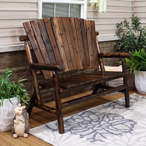 Sunnydaze Rustic Wood Outdoor Bench - Fir Construction with Charred Finish and Clear Lacquer - Comfortable Seating for 2 Adults - Perfect for Front Porch, Garden or Patio - 51-Inch