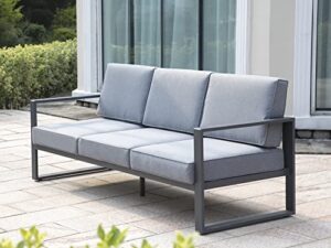 green4ever aluminum patio furniture sofa, all-weather modern metal outdoor 3-seat couch with removable, water-resistant cushions (gray)