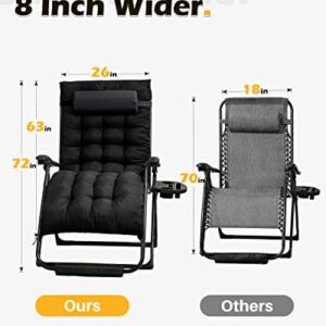 Ezcheer Oversized Zero Gravity Chair with Cushion, 31.5 inch Wide 400 lbs Weight Capacity, Lounge Chair for Outside with Cushion, Camping Beach Recliner Chair with Cup Holder & Head Pillow