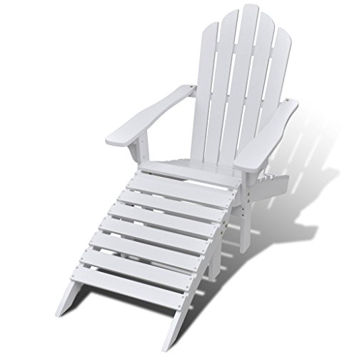 Festnight Garden Adirondack Chair with Footrest Wood Garden Reclining Lounger Chair for Balcony Patio Backyard Poolside Indoor and Outdoor Furniture 27.8 x 37.8 x 36.2 Inches (W x D x H) (White)