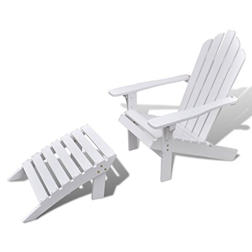 Festnight Garden Adirondack Chair with Footrest Wood Garden Reclining Lounger Chair for Balcony Patio Backyard Poolside Indoor and Outdoor Furniture 27.8 x 37.8 x 36.2 Inches (W x D x H) (White)