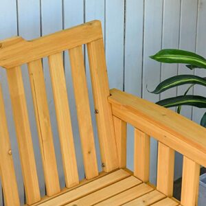 Outsunny 2-Person Outdoor Glider Bench, Wood, Quick Drying, Wide Armrest, Rocking Chair Loveseat for Backyard Garden Porch, Natural