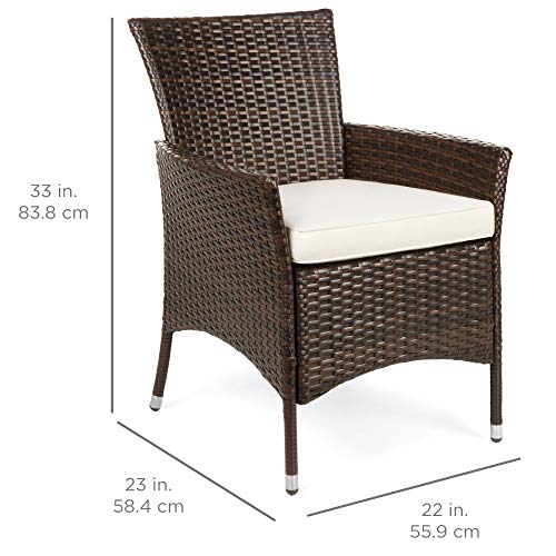 Best Choice Products Set of 2 Modern Contemporary Wicker Patio Furniture Dining Chairs for Backyard, Poolside, Garden w/Water-Resistant Cushions, Handwoven, Fade-Resistant - Brown