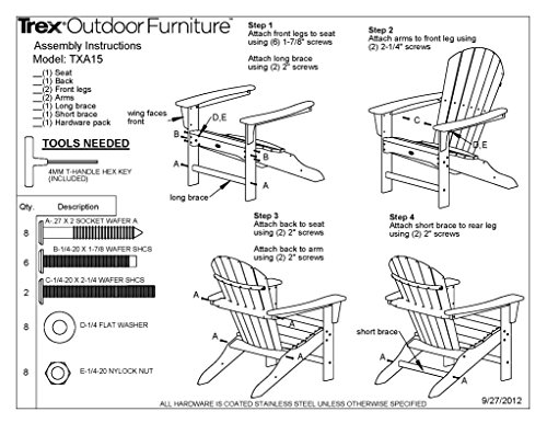 Trex Outdoor Furniture by Polywood TXA53CB Cape Cod Folding Adirondack Chair, Charcoal Black