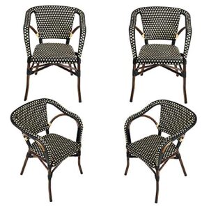luckyermore outdoor rattan wicker chair set of 4 stackable arm chairs with aluminum frame patio dining chair for backyard porch garden, black/cream