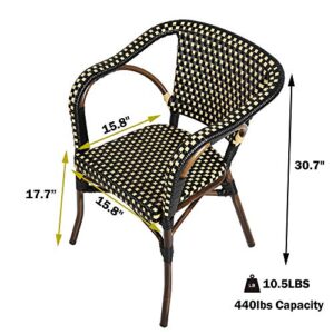 LUCKYERMORE Outdoor Rattan Wicker Chair Set of 4 Stackable Arm Chairs with Aluminum Frame Patio Dining Chair for Backyard Porch Garden, Black/Cream