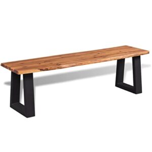 vidaXL Solid Acacia Wood with an Oil Finish and Metal Legs Live Edge Bench 63"