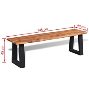 vidaXL Solid Acacia Wood with an Oil Finish and Metal Legs Live Edge Bench 63"